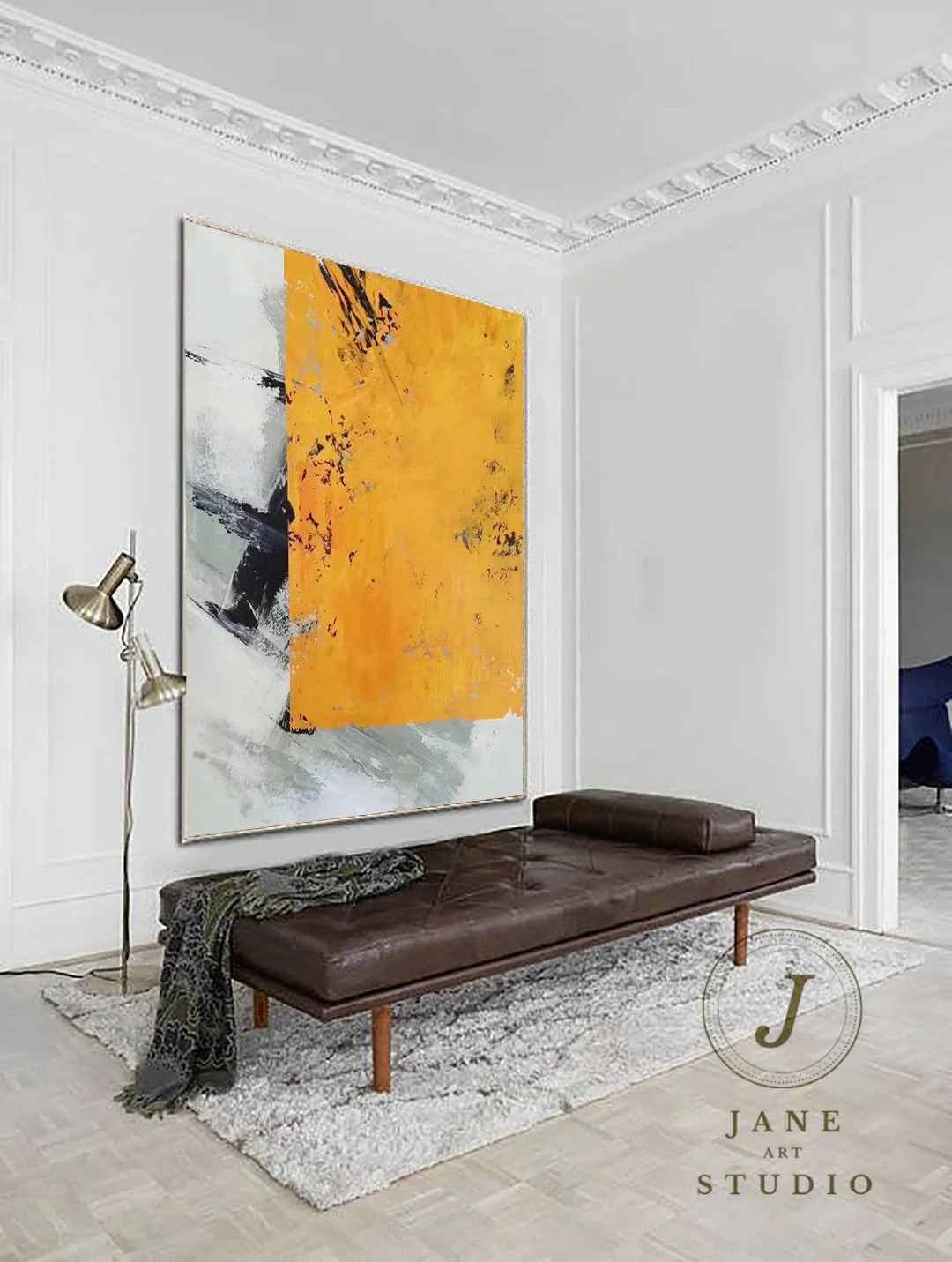 Style Hand-painted Your Yellow Abstract Canvas Artwork 2C4H3